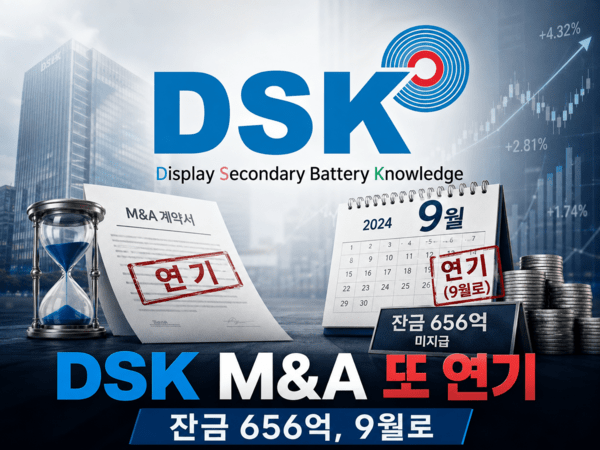 [디에스케이 M&A] 인수합병 1년째 표류...잔금 656억 또다시 연기 - 뉴스 썸네일 이미지
